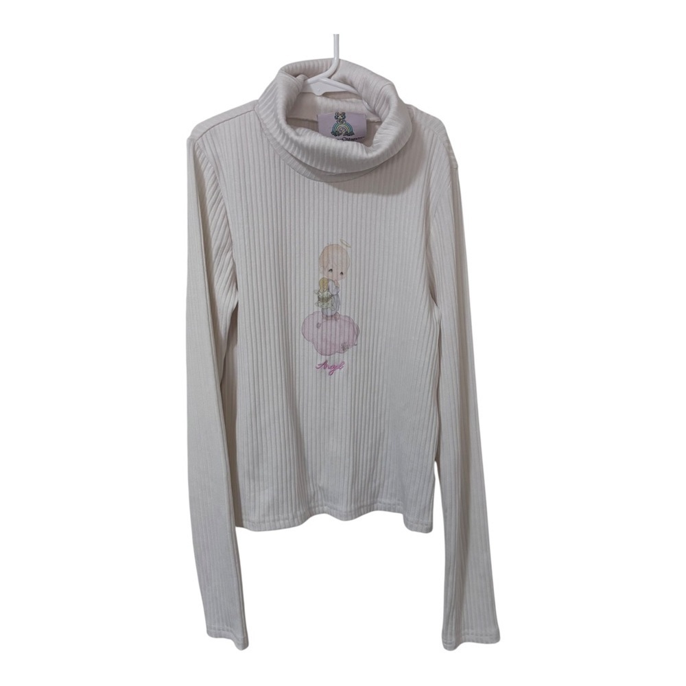 Forever 21 x precious moments Angel Cream ribbed Turtleneck Long Sleeve Top M